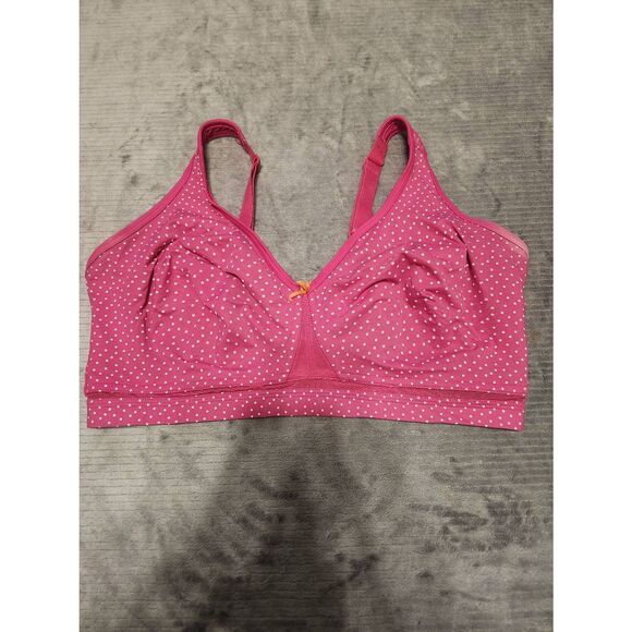 Cacique Unlined Full Coverage Wireless Mesh Back Bra 40G Pink White Polka Dots - Picture 1 of 4